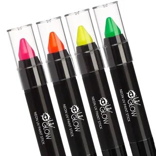 UV Glow Neon-UV-Farbstift, Gesichts- und Körperfarbe - Farben Echtes und original UV-Glow-Produkt: Leuchtet hell unter UV-Licht (Set mit 4)