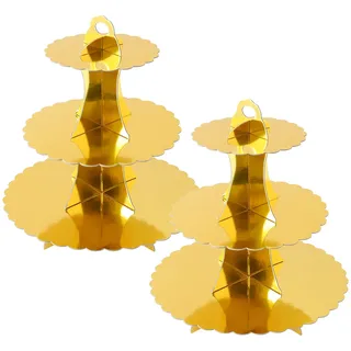 Soleebee Tortenständer aus Karton, 3 Etagen Cupcake Ständer Dessert Turm Halter Muffinständer Partyzubehör für Geburtstag Hochzeit Party Kuchen Torten Brötchen Etagere (2 Stück, Gold)