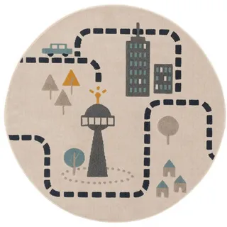 Lytte Kinderteppich Juno Beige ø 120 cm rund , Textil , Rund , 120x120 cm , Oeko-Tex® Standard 100 , wasserabweisend , Teppiche und Böden, Teppiche, Kinderteppiche
