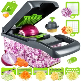 Gemüseschneider - Würfelschneider - vegetable chopper dicer - Gemüsehobel - Geeignet für Würfe, Scheiben, 14 in 1 Zwiebel Zerkleiner Salatschneider Mandoline