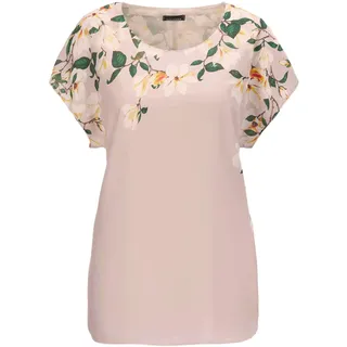 Chiffonbluse GOLDNER "Luftige Chiffonbluse mit floralem Druck", Damen, Gr. 42, orange (hellmelba, geblümt), Obermaterial: 100% Polyester PES., figurumspielend, U-Boot-Ausschnitt, Fledermausärmel Gerade, Blusen Chiffonbluse, blickdicht unterlegt