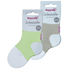 Hoppediz Unisex Baby 2-er Set Sockenhalter Socken, 0-6 Monate, grau grün, Einheitsgröße (2er Pack)