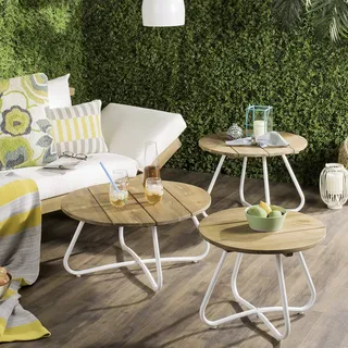 SAFAVIEH Modern Wooden Outdoor Accent Tables - Set of 3, in Natural and White