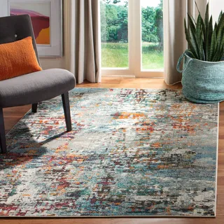 SAFAVIEH Zeitgenössische Teppich für Wohnzimmer, Esszimmer, Schlafzimmer - Madison Collection, Kurzer Flor, Grau und Blau, 200 x 300 cm