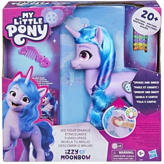 My Little Pony – Mit Huf und Herz Funkelspaß Izzy Moonbow, 20 cm großes Pony für Kinder, mit Musik und Lichtern