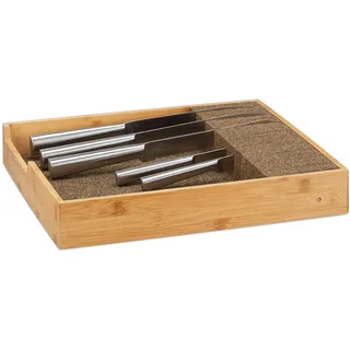 Relaxdays Messerhalter Bambus, Schubladeneinsatz für Messeraufbewahrung, Schubladenorganizer, HBT: 6,5x38x33,5cm, natur