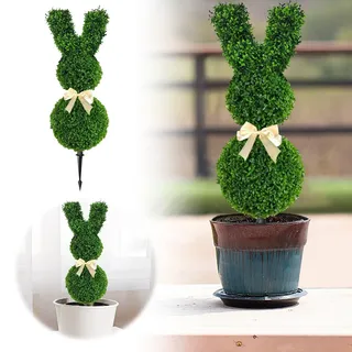 Buchsbaum Künstlich Hase Osterdeko Outdoor Groß Gartenstecker Modern Ostern Frühling Deko für Draußen Garten Hasen Deko Osterhase Frühlingdeko Osterdekoration Easter Decoration Outdoor XXL (70cm)