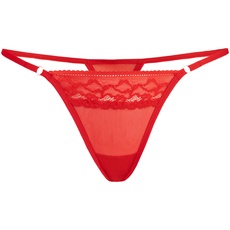 Teyli Damen Tanga String aus Spitze mit Streifen - String Tanga Damen String Damen - String Tanga Damen Dessous - Strings Damen Rot XXL