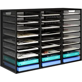 EasyPAG 27 Fächer Metall Holz A4 Büro Schreibtisch Organizer Dokumentenhalter Aktenablage Zeitschriftenhalter Briefablage Papier Magazin Organisator,Schwarz