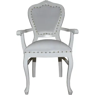 Casa Padrino Barock Luxus Damen Stuhl mit Armlehnen Weiss / Weiss - Damen Schminktisch Stuhl - Limited Edition - Weiß