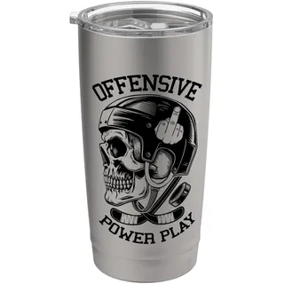Lustiger Eishockeyspieler Totenkopf Unhöflich Mittelfinger Offensive Doppelwandiger Edelstahl-Thermobecher