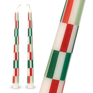 Talking Tables 2 x rot und grün karierte Spitzkerzen – karierte Tafelkerzen für Tisch Hochzeit Tafelaufsätze, Heimdekoration & Geschenke, geruchloses Wachs, 5 Stunden Brenndauer, dekorativer Tisch, 25