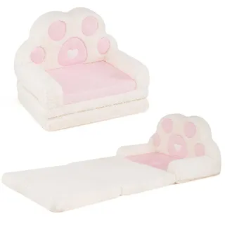 FANTASK 2in1 Kindersofa Bärentatzenform ausklappbar | Kindersessel mit Tasche abnehmbarem Bezug gepolstertes Spielsofa für Kinder ab 18 Monaten Rosa