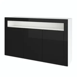 Vladon Sideboard Valencia Schwarz Hochglanz / Schwarz Hochglanz , Holzwerkstoff , 155x92x40 cm , Kleinmöbel, Kommoden, Sideboards