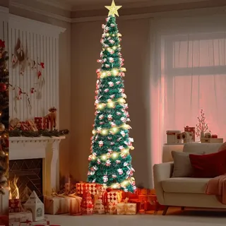 Künstlicher Weihnachtsbaum 150cm Faltbarer Pop Up Weihnachtsbaum Mit Beleuchtung Pailletten Deko Kunst Weihnachtsbaum Mit Ständer LED Lichterkette Geschmückter Weihnachtsbaum Für Wohnzimmer Büro Party