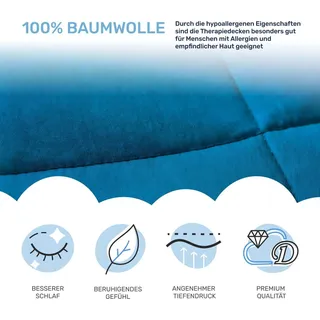 DAILYDREAM Therapie Gewichtsdecke aus Baumwolle, 7Kg für Erwachsende, 155 x 200 cm, Blau