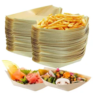 Ricofot Bambusschale, 100 Stücke Bambusteller, 17 x 8 cm Fingerfood Schalen, Biologisch Abbaubar Bambus Geschirr, Bambus Schale Geeignet für Pommes Frites Sushi Brathähnchen Salate Kuchen Süßigkeiten