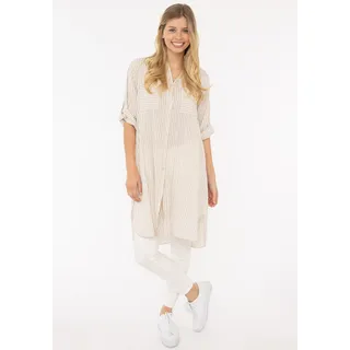 Zwilling Longbluse ""Kida"", Damen, beige (hellbeige), Web, Obermaterial: 100% Baumwolle, gestreift, comfort fit lang, V-Ausschnitt, Krempelärmel 1-Knopf-Manschette, Blusen Longbluse, One Size, Streifen, Knopfleiste, Brusttaschen, 3/4-Arm, Musselin