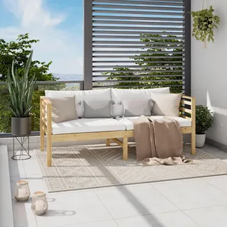 James Wood Gartenbank , Weiß, Akaziefarben , Holz, Textil , Akazie , massiv , Füllung: Polyester , 180x70x74 cm , Holzmöbel, Sitzgelegenheiten Holz, Holzbänke, Gartenbänke Holz