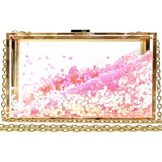 JeVenis Rosa Transparente Handtasche Durchsichtig Clearbag Clutch Hochzeit Goldene Damen Clutch Weiße Hochzeit