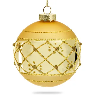 SIKORA Highlights 4er Set ausgefallene Christbaumkugeln aus Glas Gold Weihnachtskugel Christbaumschmuck, Farbe | Modell:Modell Wien Gold, Höhe in cm:8 cm