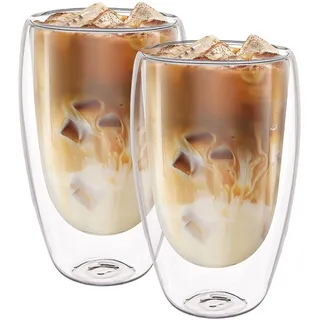 ASelected 2er Set Latte Macchiato Gläser, 450 ML doppelwandige gläser Schwebeeffekt doppelwandige kaffeegläser für Latte Macchiato Cappuccino Bier Milch Tee