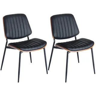 Urban Meuble Esszimmerstühle 2er-Set Mid-Century Modern , Schwarz , Leder , 57x83x48 cm , Esszimmer, Stühle
