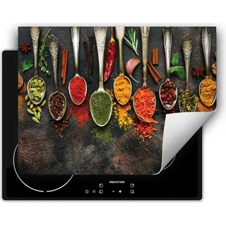 DarHaus Herdabdeckplatte 70x52 cm Anti Rutsch Matte Aufrollbar, Gewürze - Löffel