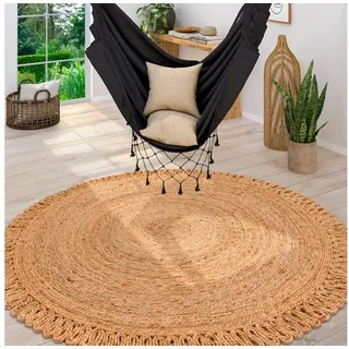 Paco Home »Viborg 596« rund 13 mm Höhe handgefertigter Natur-Teppich, Jute, Modern, Boho, Ethno,