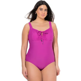 Ulla Popken Damen große Größen Übergrößen Plus Size Badeanzug, Raffung, Bügel, ohne Softcups, recycelt Orchidee 46 836182810-46