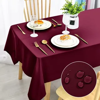 DWCN Weinrot Tischdecke Weihnachten Fleckschutz Abwaschbar Tischwäsche Wasserdicht Tischtuch für Esszimmer, Garten, Party, Hochzeiten oder Haushalt,140x200cm