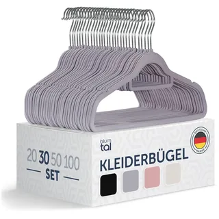 Blumtal 30 Stück Samt-Kleiderbügel - Samt-Kleiderbügel, rutschfest, um 360° drehbar, platzsparend, hochwertig mit Krawattenklammer - Grau