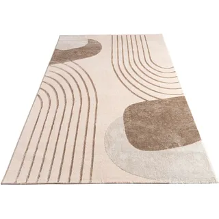 Paco Home Teppich »Tuana 216«, rechteckig, 15 mm Höhe, Kurzflor, modernes Design, Regenbogen, Hoch-Tief Struktur, Scandi-Look Beige