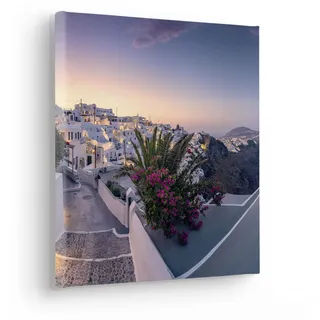 Komar Keilrahmenbild im Echtholzrahmen - Fira to Oia - Größe 30 x 30 cm - Bild, Leinwandbild, Landschaftsmotiv, Wohnzimmer, Schlafzimmer