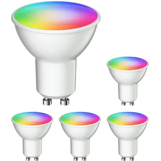 ledscom.de 5 Stück GU10 LED RGB Leuchtmittel, PAR16, warmweiß - kaltweiß (2900-6200 K), 5,5 W, 473lm, 103°, Smart Home, WLAN, Alexa, matt