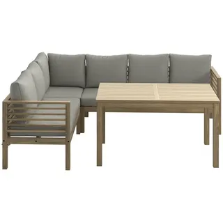 Ambia Garden Dining-Loungeset , Akaziefarben , Holz , Akazie , teilmassiv , Füllung: Polyester,Polyester , seitenverkehrt montierbar , 226x173 cm , Gartenmöbel, Gartengarnituren, Gartenmöbel-Sets