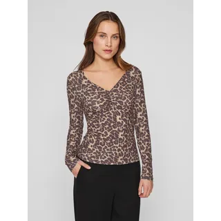 VILA V-Shirt »VILEOA V-NECK L/S TOP - NOOS«, braun