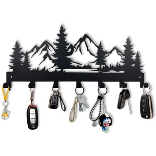 CatTerranM Schlüsselhalter aus Metall, Schlüsselhaken für die Wand, Schlüsselhalter für die Wand, Schlüsselregal mit 7 Haken, Schlüsselaufhänger für Küche, Eingang, Flur, Schlafzimmer, Haustür (Berg)