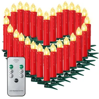 SunJas 20er Rot Weinachten Kerzen Weihnachtsbeleuchtung Weihnachtskerzen mit Fernbedienung kabellos Weihnachtsbaumkerzen 10/20/30/40er [Energieklasse A+++]