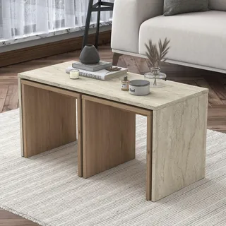 Skye Decor, Hochwertiges Nesting-Tischset (3 Teile) - Saphir-Eiche, 100% Melamin - Beige