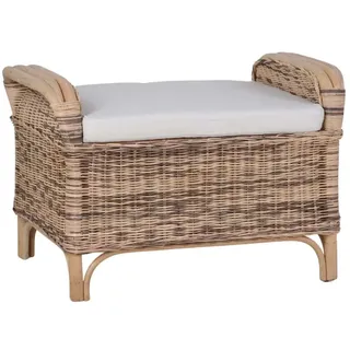 Rattan Hocker 'Panama' honig-braun 100% Baumwolle, Massivholz, Rattan Mango