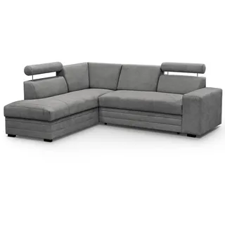 beautysofa Ecksofa im modernes Stil Roma Polsterecke mit Schlaffunktion Bettkasten verstellbaren Kopfstützen, Stoff: vardo 11 - grau, links - Grau