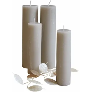 Loberon Kerze 4er Set Avinal, Zwei Größen, Handgefertigt & Durchgefärbt, Geruchslos, Lange Brenndauer, Dekoration, Advent, Adventskerzen, Wachs, Taupe