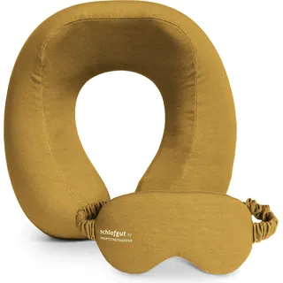 Reise-Set Reisekissen Memory Foam + Schlafmaske licht-blockierend Nackenkissen Flugzeug Bezug abnehmbar waschbar, Nackenhörnchen Augenmaske Reisezubehör - Gold