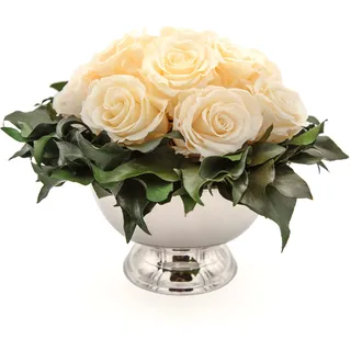 ROSEMARIE SCHULZ Heidelberg Infinity Blumen in silberfarbenen Becher ewige Rose konserviert Blumenstrauß langhaltend (Champagner, 11 Rosen)