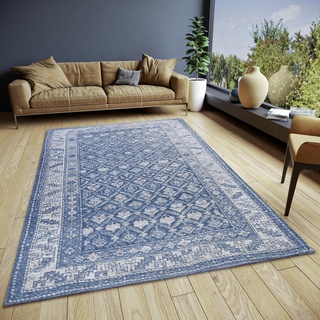 Hanse Home Curan Orient Teppich – Orientalischer Läufer klassisch gewebt mit Bordüre Vintage-Look, leicht Glänzend Flachgewebe für Schlafzimmer, Esszimmer, Wohnzimmer, Flur – Blau, 200x285cm