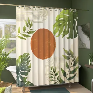 EOSAHR Boho-Duschvorhänge für Badezimmer-Dekor, Bauernhaus-Badevorhang-Set für Mitte des Jahrhunderts, modernes Wohndekor-Zubehör, wasserdicht, Abstrakter Duschvorhang (Sonne und Pflanze)