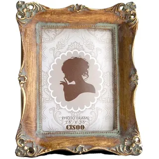 CISOO Kleiner Vintage-Bilderrahmen, 6,3 x 8,9 cm, Antik-Bronze-Gold, verziert, Brieftaschengröße, Fotorahmen, Tischplatte und Wanddekoration, Retro-Heimdekoration