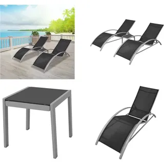 vidaXL Sonnenliegen mit Tisch Aluminium Schwarz - Sonnenliege - Sonnenliegen - Sonnenbett - Sonnenbetten - Schwarz