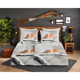 good morning Wendebettwäsche »Greets« 3 Stk. tlg. Biber, 135x200, Warm, Weich, Wendeoptik, Reißverschluss, Vogel, Grau, grau